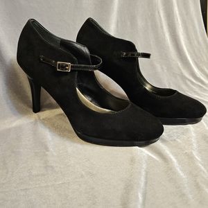 Alfani Vintage Suede Maryjane Platform Heels Shoes Pumps Patent Dress Sz 9M